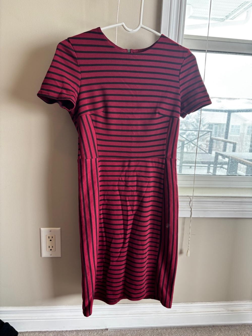 Atmosphere Burgundy and Black Striped Short-Sleeve Mini Dress